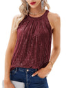 Sequins Halter-neck Sleeveless Tank Tops