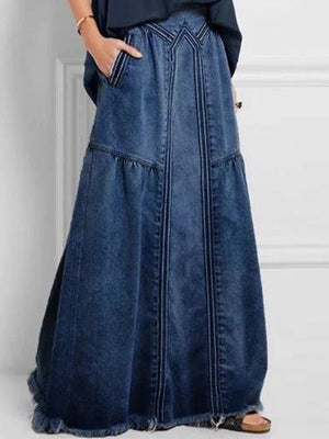 Denim Pocket Elastic High Waist Skirts