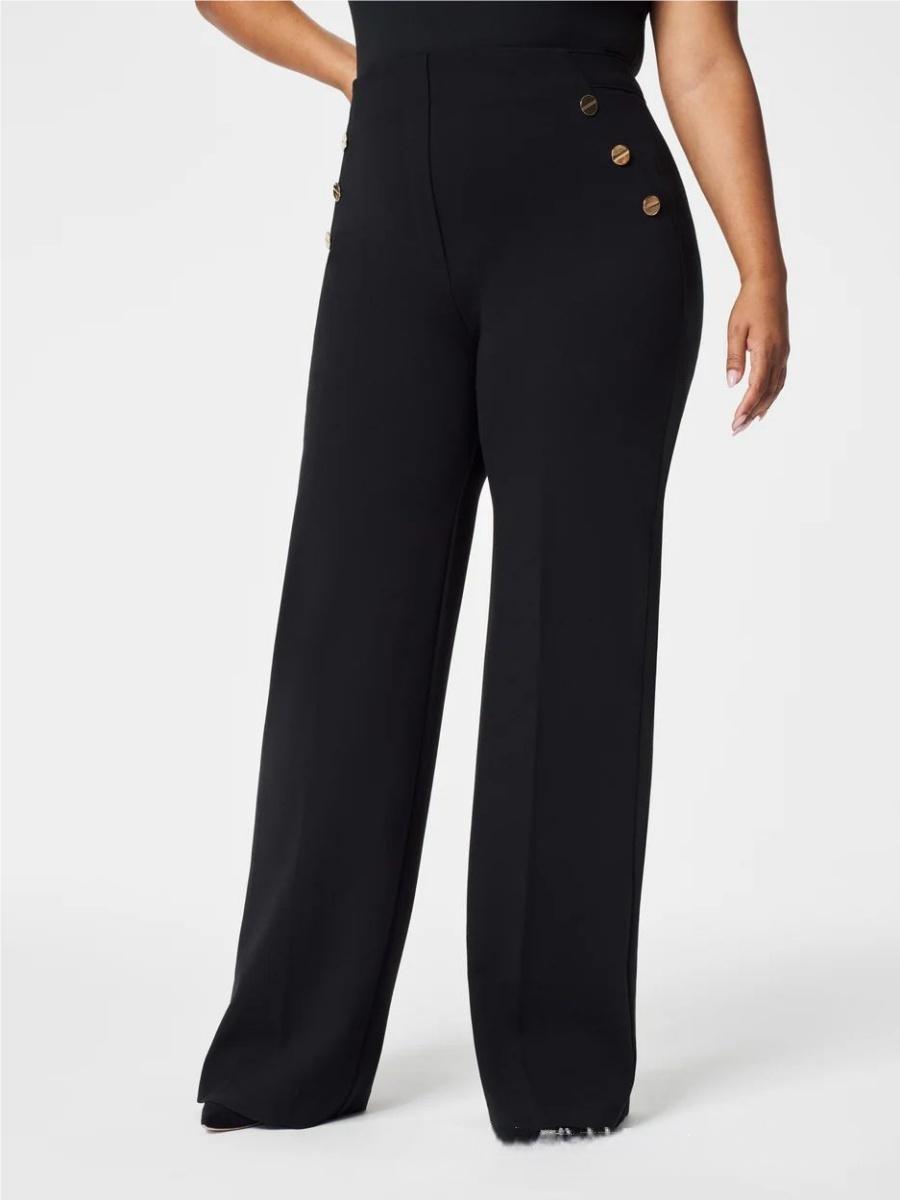 Straight-leg High-waisted Pants Button Decoration Leisure Work Trousers