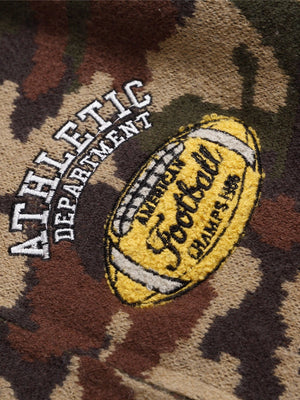 Retro Fur Collar Camouflage Letter Embroidery Hooded Knitwear