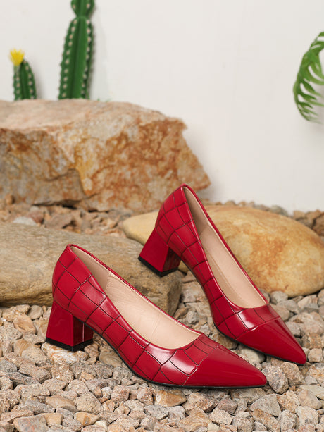 Pointed-toe Embossed Patchwork High Heels