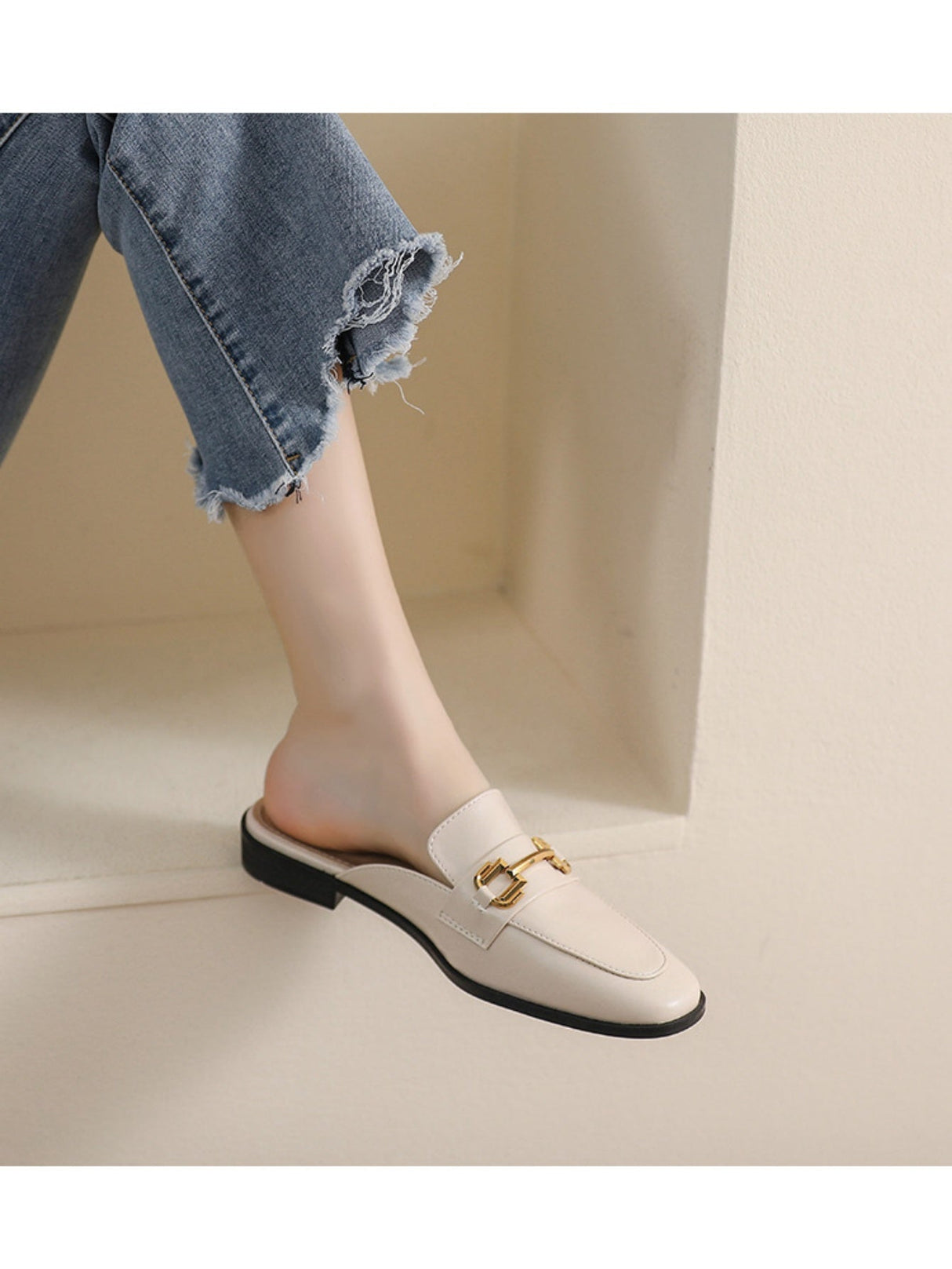 Liber Spring and Autumn Metal Buckle Holster Ladies Flat Shoes