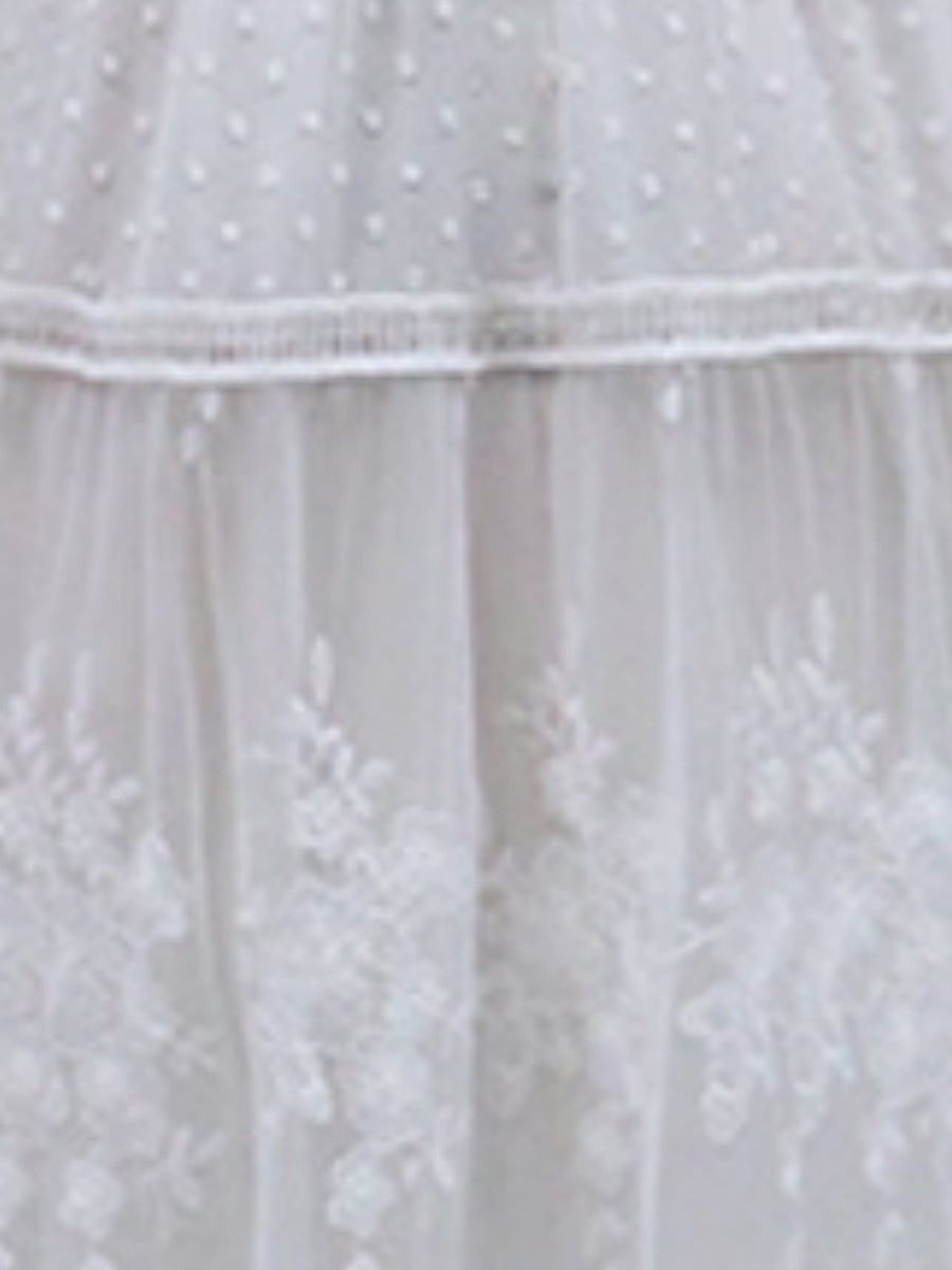 V-neck Short Sleeve Lace Gauze Solid Color Maxi Dresses