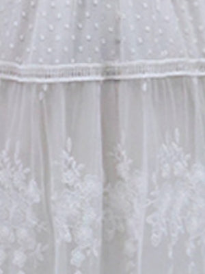 V-neck Short Sleeve Lace Gauze Solid Color Maxi Dresses