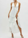 Ruffled Splicing Satin V-neck Tank Top Maxi Dresses