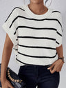 Stripes Color Matching Crew Neck Knitted T-shirt