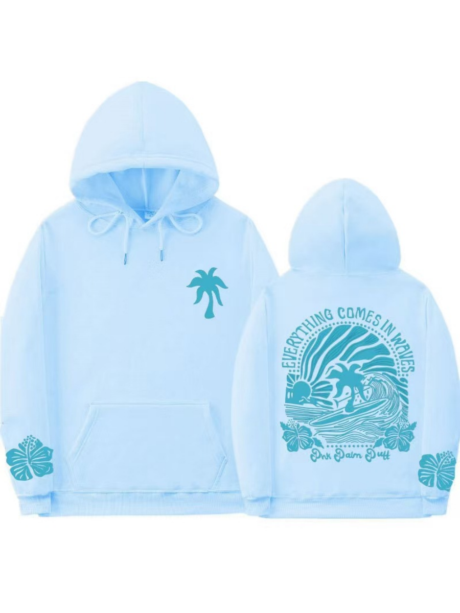 Heavy Embroidery With A Surfing Coconut Tree Pattern Hoodies