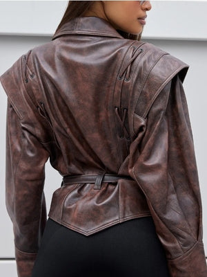 Lace-up Faux Leather Jacket