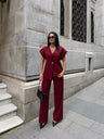 V-neck Buttons Jacket Wide-leg Pants Set Commuting 2-piece Sets