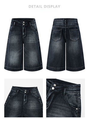 Double Buttons 7 Points Denim Shorts