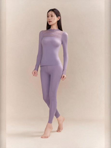 Lace-trimmed Thermal Two-piece Set