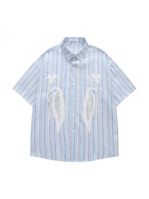 Pink Stripes Vibe Embroidery Hollow Out Shirts