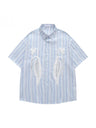Pink Stripes Vibe Embroidery Hollow Out Shirts