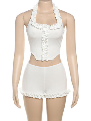Ruffle Halter Top Shorts 2-piece Sets