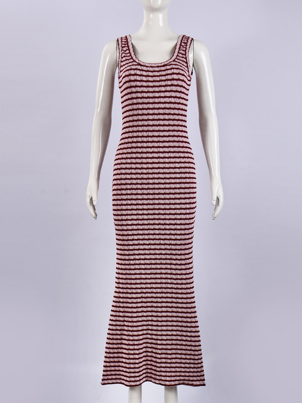 Striped Color Blocking Asymmetrical Neckline And Sleeveless Maxi Dresses