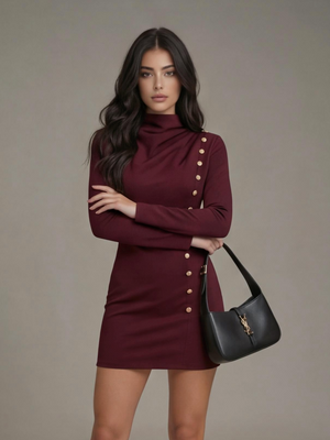 Buttons Solid Color Mini&Short Dresses