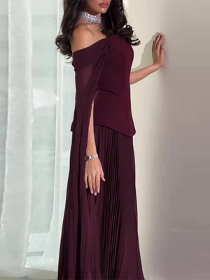 Off-shoulder Mesh Splicing Ribbon Maxi Dresses