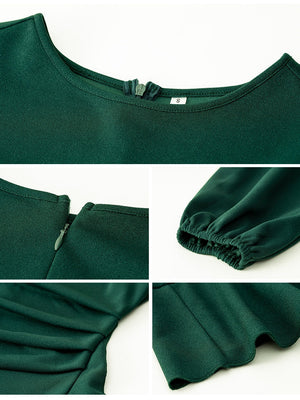 Christmas Puff Sleeve Ruffle Pure Color Mini&Short Dresses