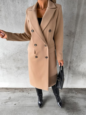 Solid Color Pockets Long Coat