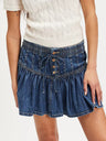 Denim Button Tie High-waisted A-line Pleated Skirt