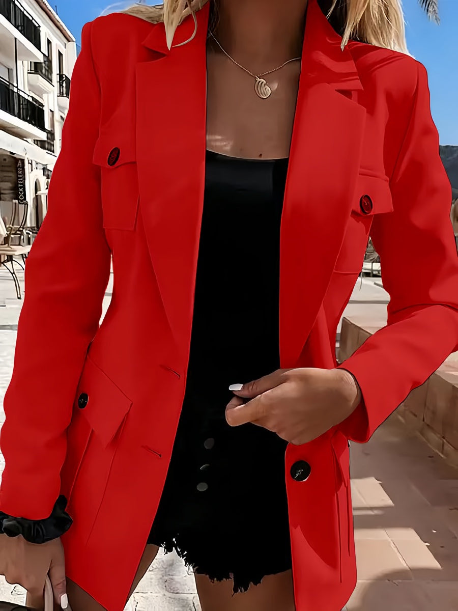 Loose-fitting Suit Solid Color Mid-length Coat