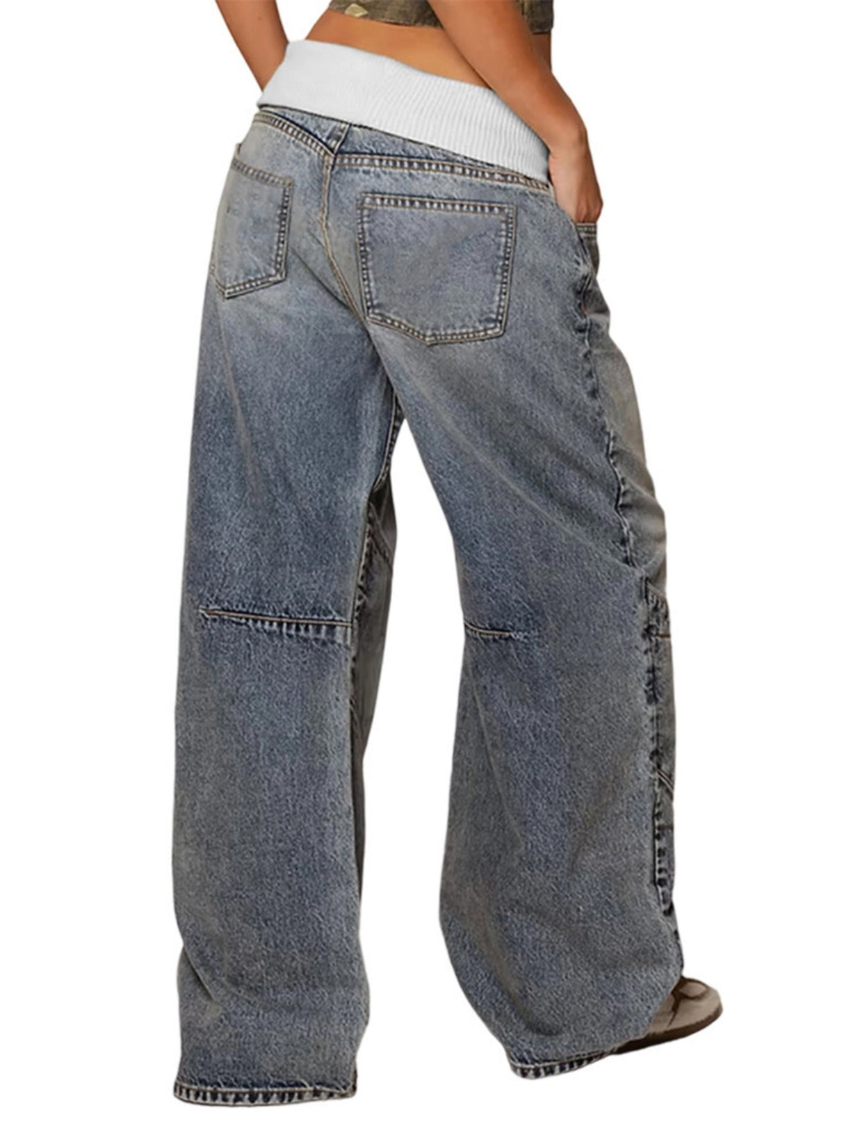 Y2K Color Blocking Threaded Waist Retro Jeans