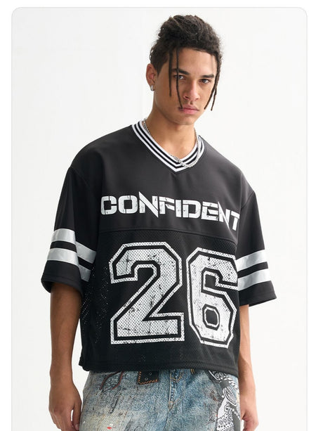 Color-blocked Retro Mesh Jersey Boxy Boxy T-shirts