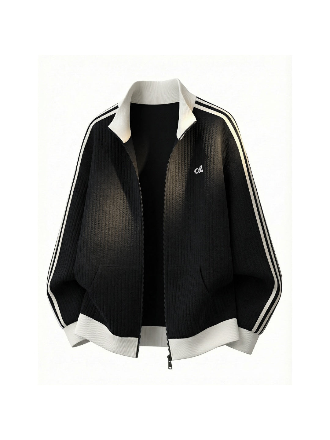 Color-blocked Vertical Stripe Loose-fit Cardigan Sweatshirt