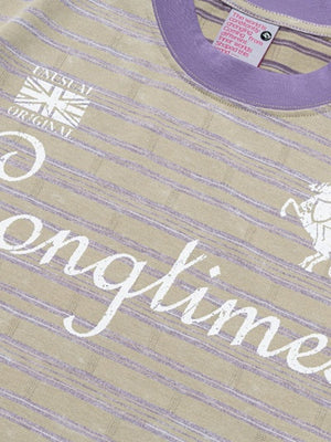 Distressed Letter Printed Color-blocked Stripes T-shirts