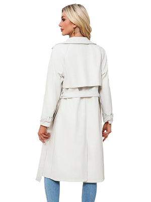 Long And Loose Lace Up Lapel Leather Jacket