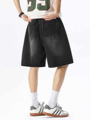 Distressed Washed Five Points Denim Shorts