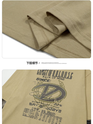 Fake Two Pieces Camouflage Splicing Maillard Style Loose Crew Neck T-shirt