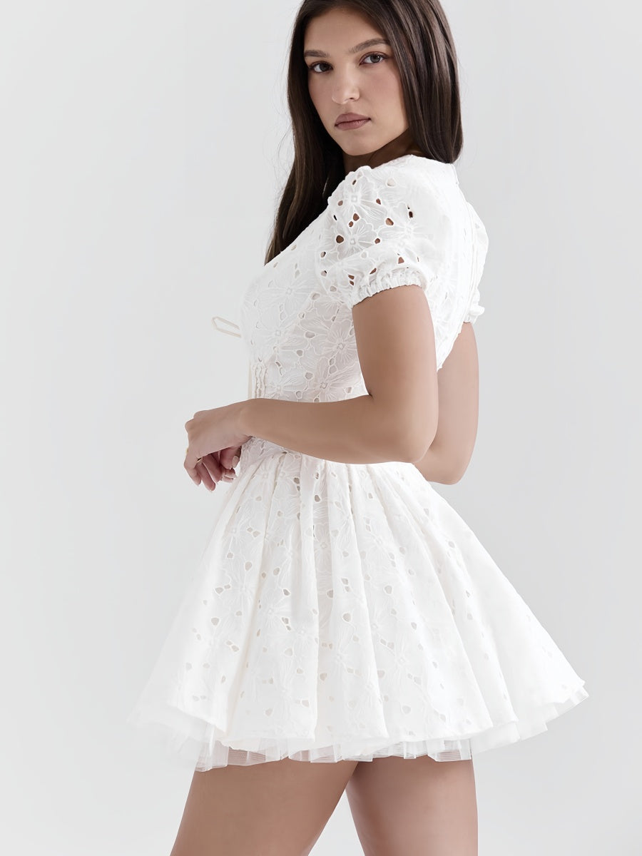 V-neck Lace Short Dress