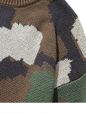 Retro Camouflage Crew Neck Sweaters