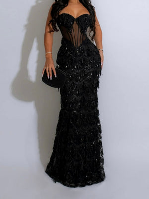 Sequins Waist Hip-hugging Formal Party Dinner Maxi Dresses