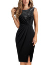 Sequin Splicing Slim Fit With Slits Round Neck Sleeveless Mini&Short Dresses