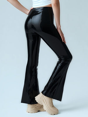 Glossy PU Leather Flared Trousers