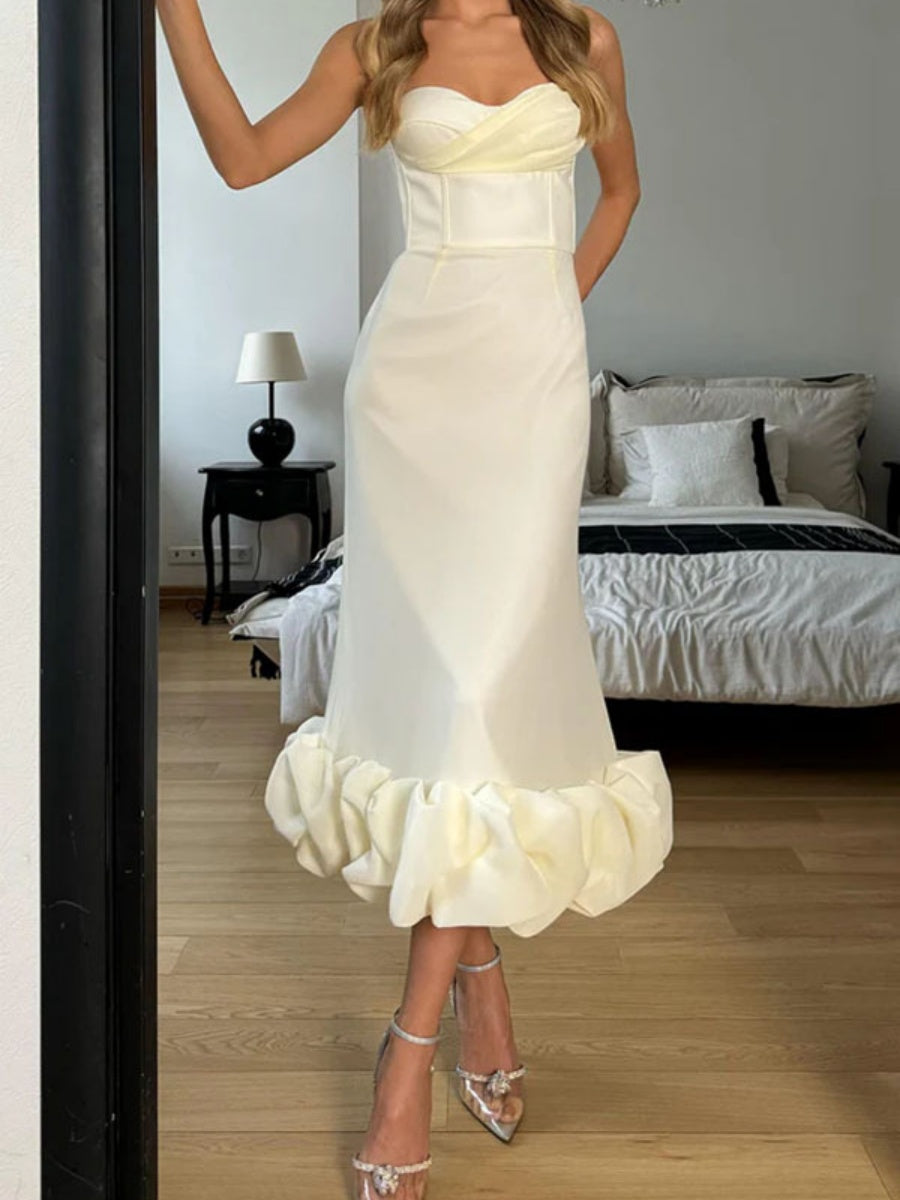 Liber Summer Women's Three-dimensional decoration Solid Color Midi Dresses