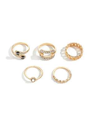 Snake-shaped Stacked Ring Set With Diamonds