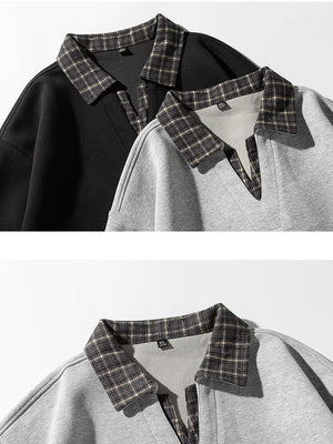 Retro Plaid Fake Two Pieces V-neck Polo Shirt