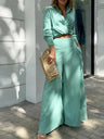 Solid Color Loose-fitting Wide-leg Pants Two-piece Set