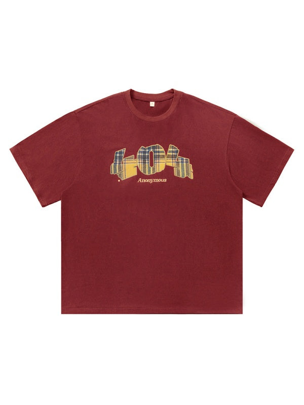Number Plaid Printed Loose-fit T-shirts