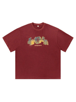 Number Plaid Printed Loose-fit T-shirts