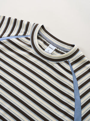 Contrasting Colors Stripes Splicing Long Sleeve Crew Neck T-shirt