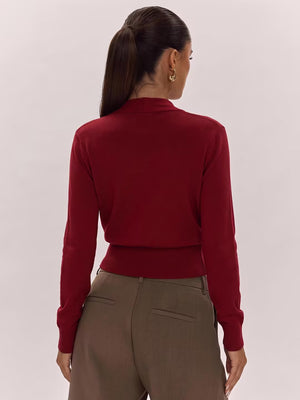 Wool Cross Wrap V Neckline, Fitted Waist, Long Sleeves