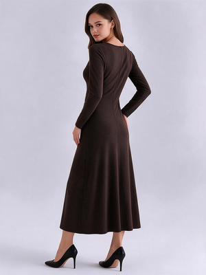 Hollow-out Design With Metallic Embellishments, Long-sleeved, Round-neck Maxi Dress