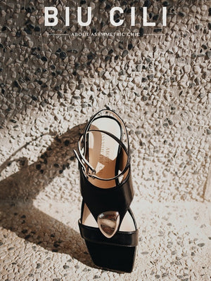 BIUCILI Original Design "Slow Time" French Minimalist Flat Lace-up Open-toe Low-heeled Sandals For Women