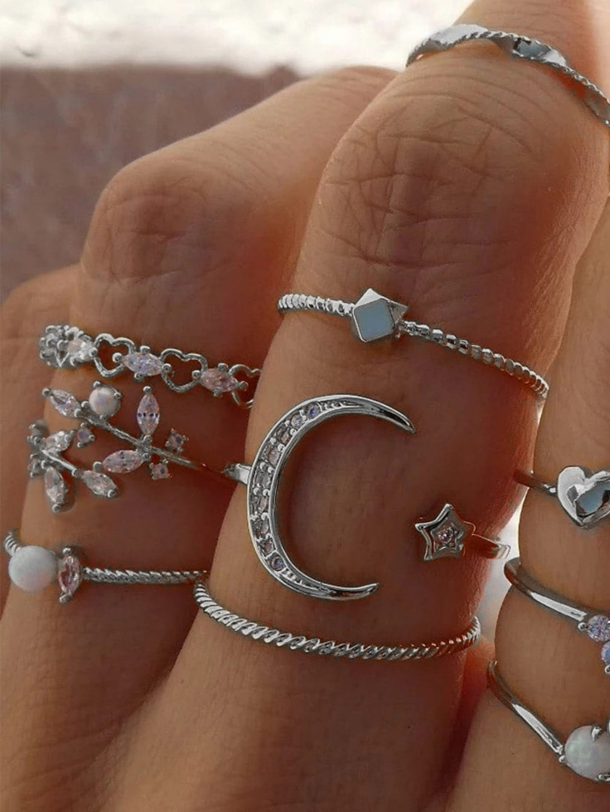 Star And Moon Diamond Ring Set