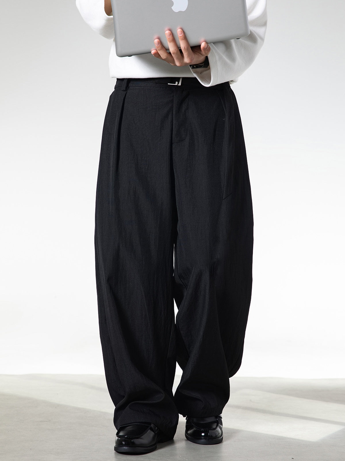 Micro-wrinkle Skin Adjustable Belt Straight-fit Dress Pants