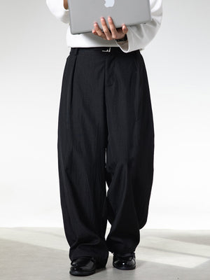 Micro-wrinkle Skin Adjustable Belt Straight-fit Dress Pants